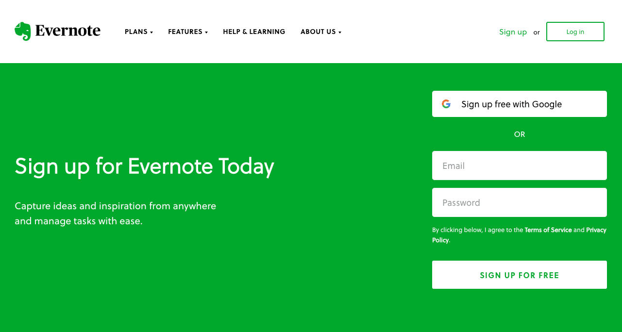 How To Optimize SaaS Sign Up Flow To Increase Conversions 7 evernote_signup