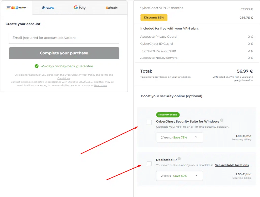 Upsell example from CyberGhost VPN. Taken from our guide to Upselling and Cross-Selling in SaaS.