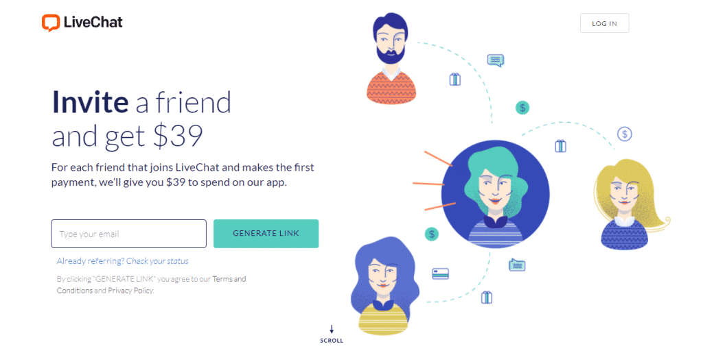 livechat referral loyalty example