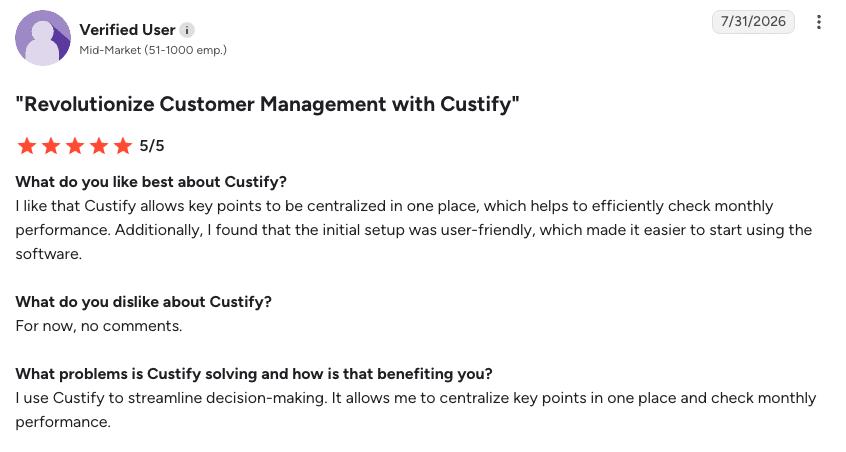 Verified User Custify Review