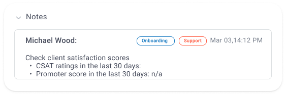 tasks and notes in customer success 360 view